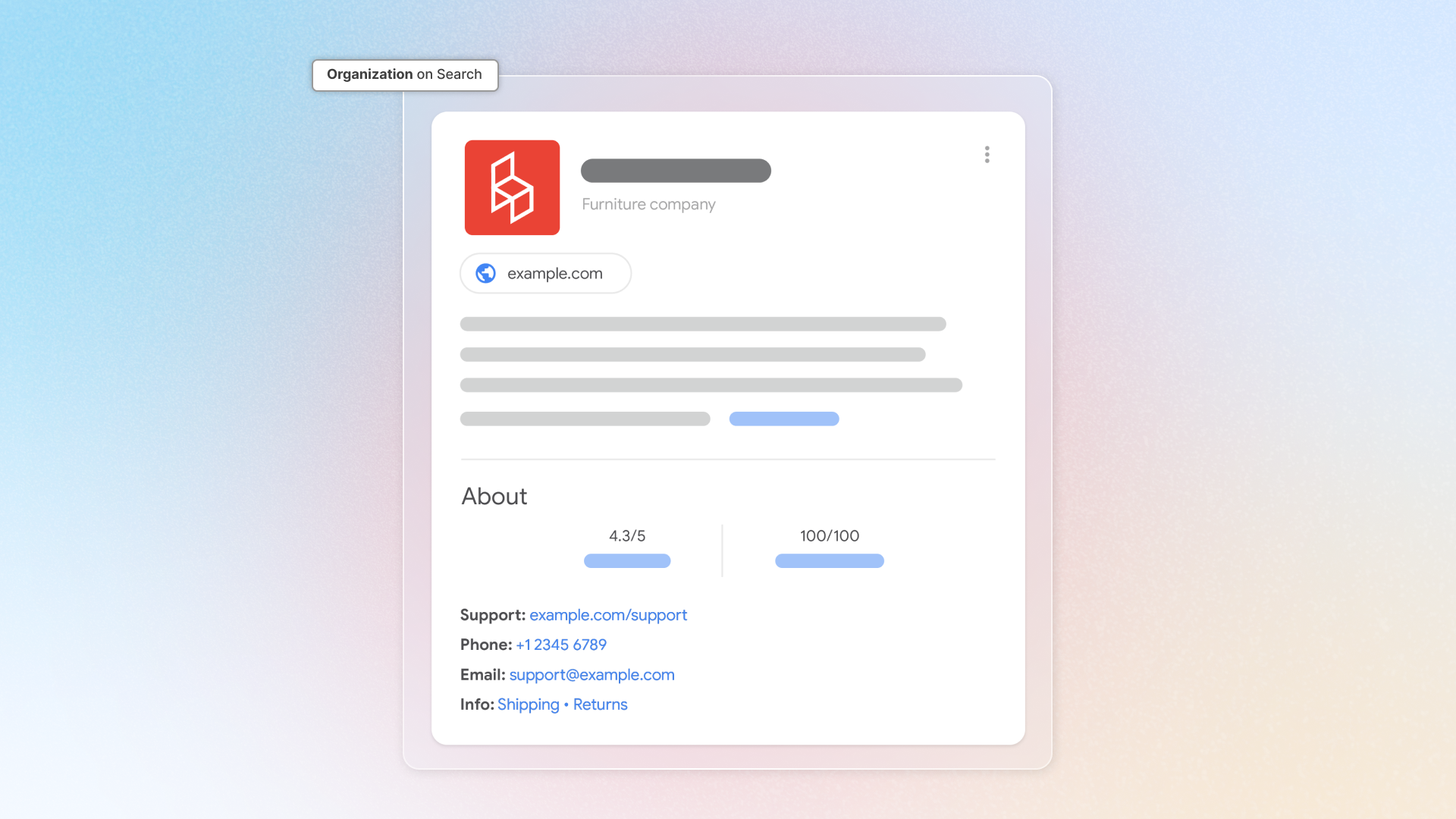 Information about your organization, such as your logo, legal name of the organization, address, contact information, and company identifiers. 